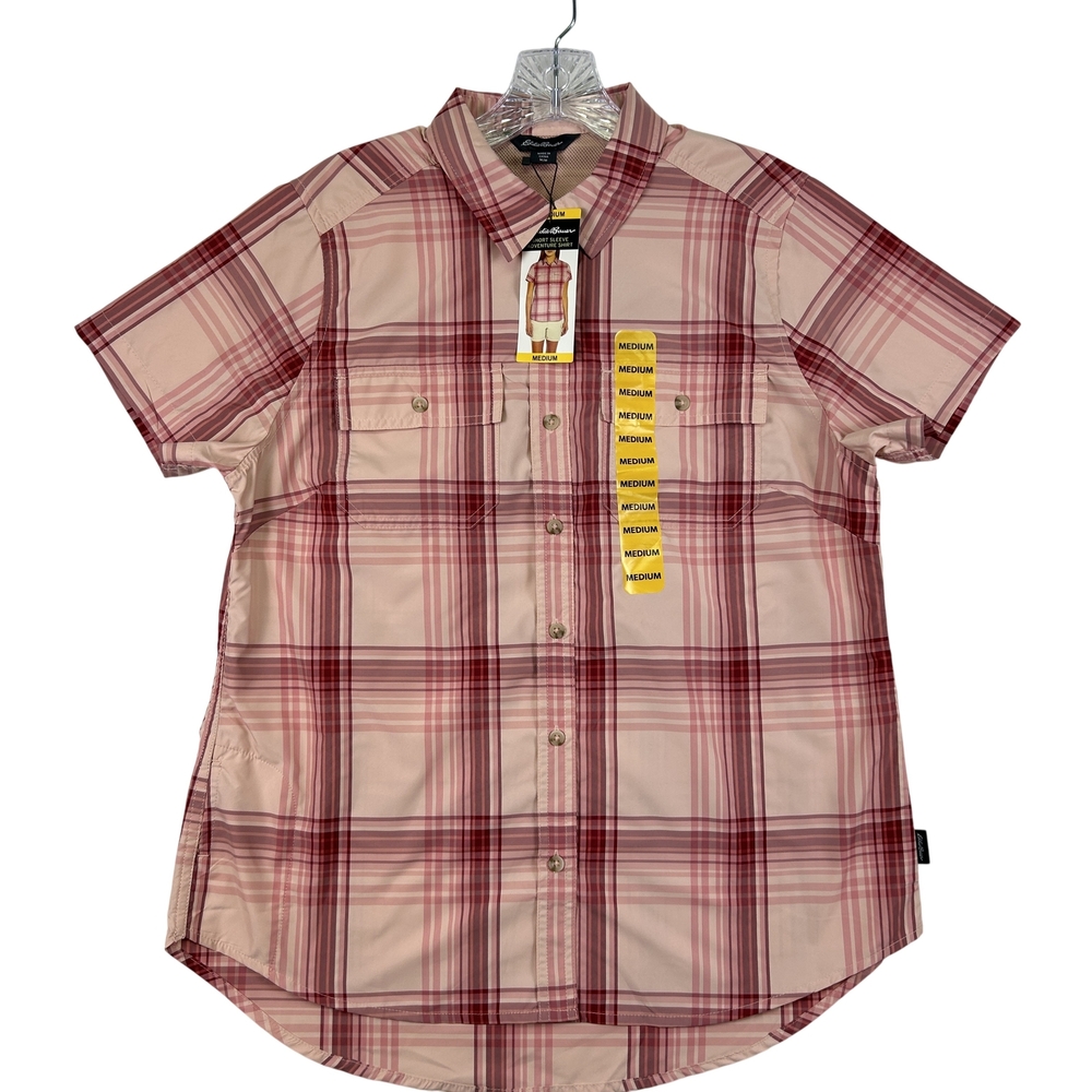 Eddie Bauer Shirt Womens Medium Short Sleeve Adventure Plaid Hiking Utility